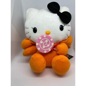 Hello Kitty RARE 2009 Halloween Pumpkin Plush w Removable Hood Lollipop VINTAGE